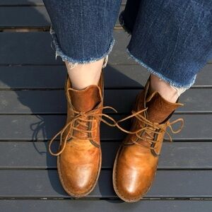 Clif Italian Leather Lace-Up Boots Size 37.5 Rustic Artisan Brown Ankle Boot 7.5
